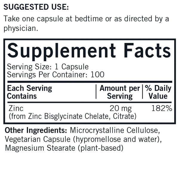 Zinc Citrate 20mg 100 capsules by Kirkman