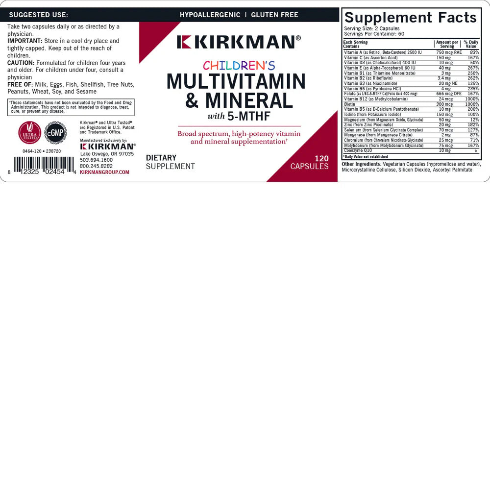 Children's Multi VitaminMineral with 5MTHF 120 CAPSULES by Kirkman