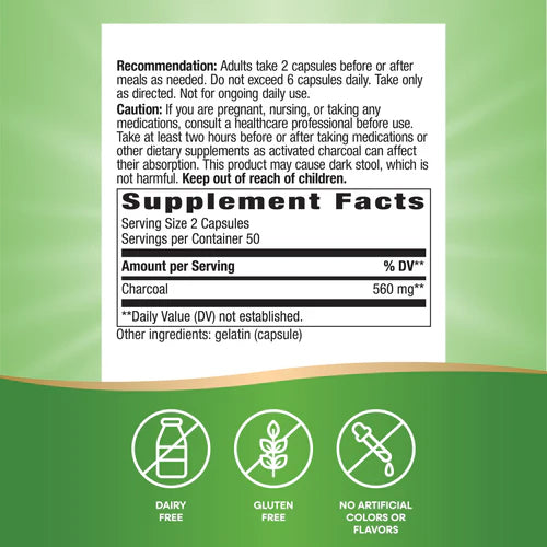 Activated Charcoal 100 capsules, by Natures Way