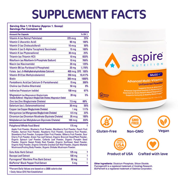 Multi+, Multi-Vitamin Powder (Unflavored) 33.9g