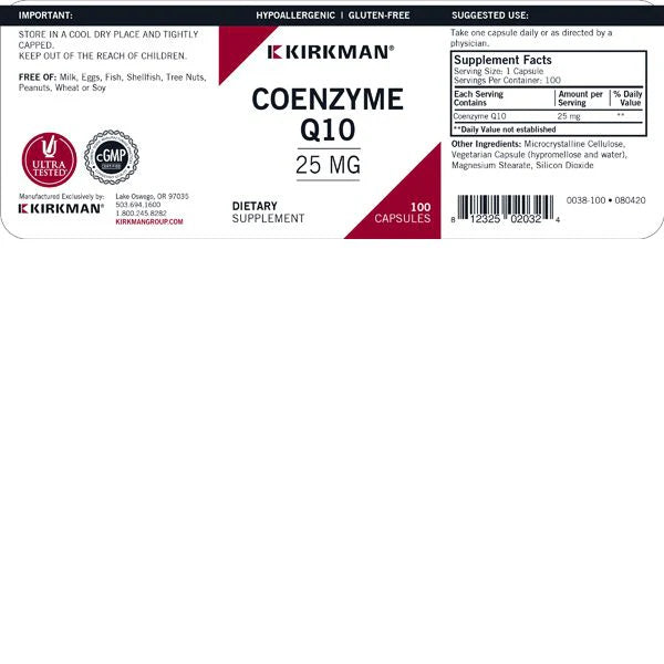 CoQ10 25mg Hypoallergenic 100 Capsules by Kirkman