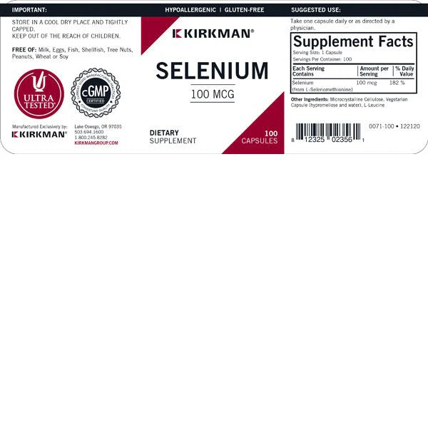 Selenium 100mcg 100 Capsules by Kirkman
