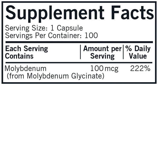 Molybdenum 100mcg 100 Capsules by Kirkman