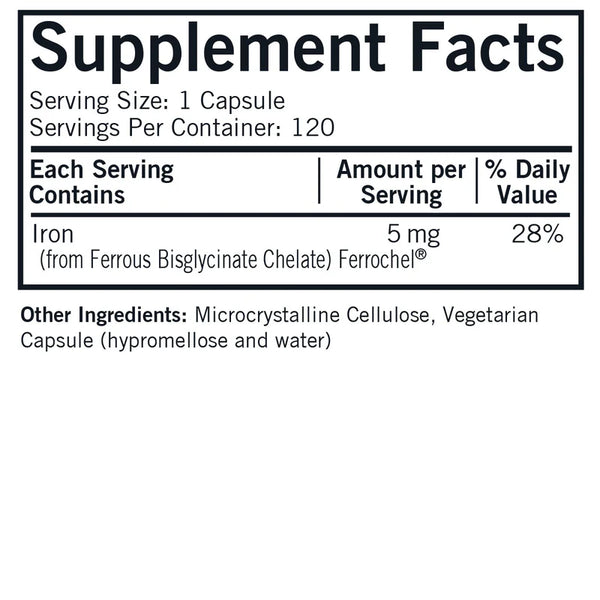 Iron Ferrochel® 5mg 120 capsules by Kirkman