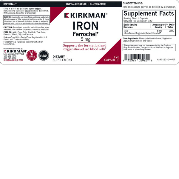 Iron Ferrochel® 5mg 120 capsules by Kirkman