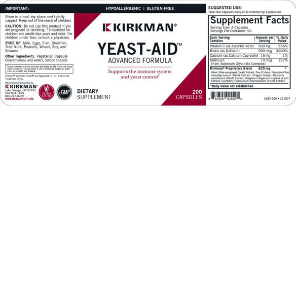 Yeast-Aid Hypoallergenic 200 Capsules