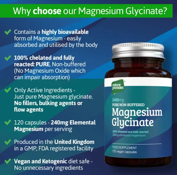 Magnesium Glycinate (Bisglycinate) 120 Capsules