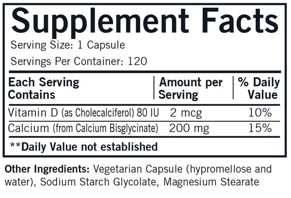 Calcium 200mg w/ D3 Hypoallergenic 120 Capsules