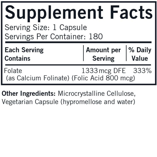 Folinic Acid 800mcg 180 Capsules by Kirkman