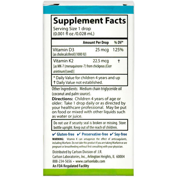 Kid's Super Daily D3+K2 0.34fl.oz (10.16ml) by Carlson Labs