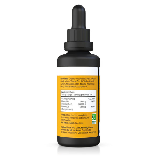 Vitamin D3 (3000IU) & K2 (MK-7) In Organic Black Seed Oil 30ml