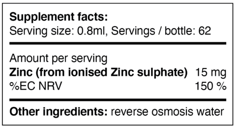 Ultra Concentrated Liquid Ionic Zinc Sulphate (15mg/serving) 50ml